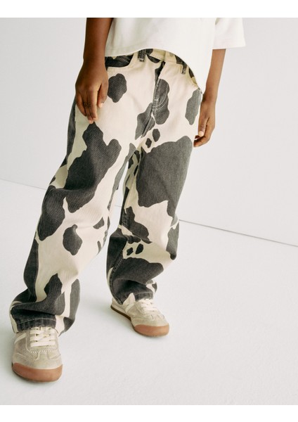 Pamuk Karışımlı Desenli Barrel Paça Kot Pantolon (2–10 Yaş) indirimleri