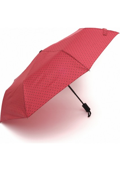 Bordo Puantiyeli Otomatik Fibertel Şemsiye, Şık ve Dayanıklı Kullanım Sağlar.