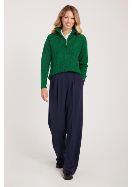 Kadın Regular Fit Klasik Kesim Yüksel Bel Geniş Paça Lacivert Pantolon fiyatları