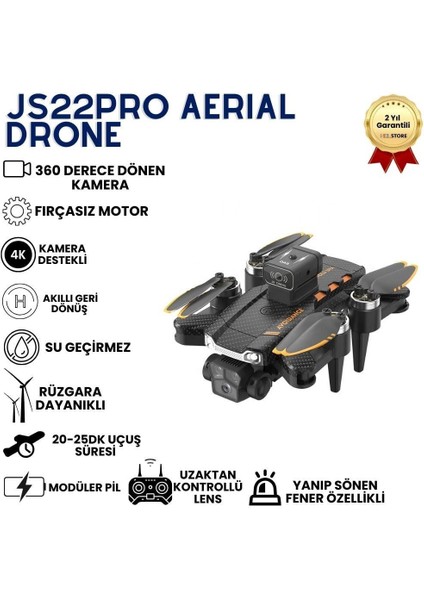 JS22PRO Drone,4k Uzaktan Kumandalı, Fırçasız Motorlu 360 Roll Özellikli , Çift Lens Korumalı Drone