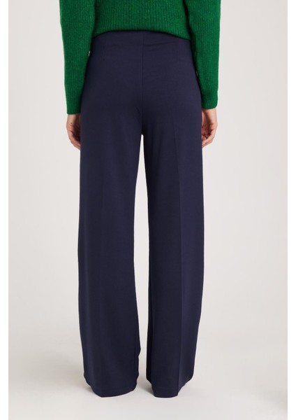 Kadın Regular Fit Klasik Kesim Yüksel Bel Geniş Paça Lacivert Pantolon