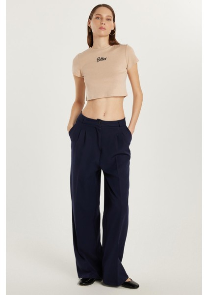 Kadın Regular Fit Pileli Ispanyol Paça lacivert Pantolon modelleri