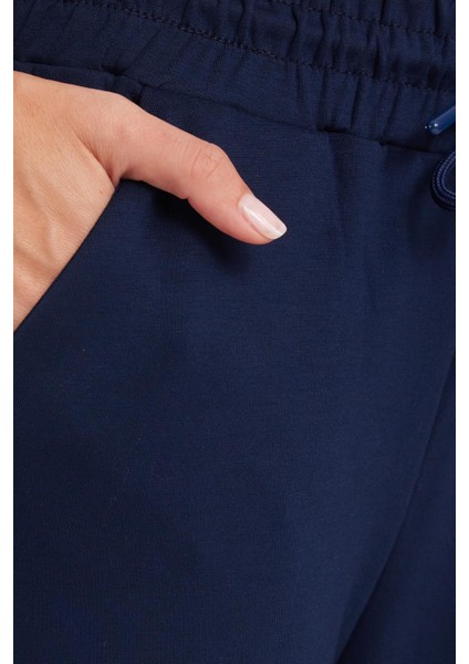 Kadın Relax Fit Rahat Kesim Modal Kumaş Beli Bağlamalı Lastikli Jogger Lacivert Pantolon