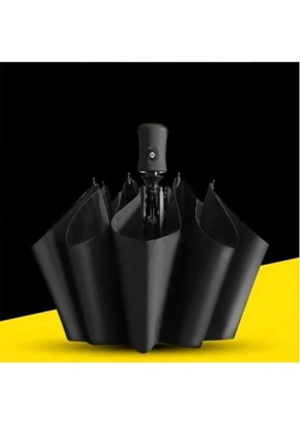 Siyah Mikro Fiber 8 Telli Otomatik Rüzgar Dayanıklı Şemsiye