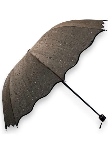 Desenli Dalgalı Kenarlı Kısa Boy Manuel Şemsiye, Gri Renk fiyatları
