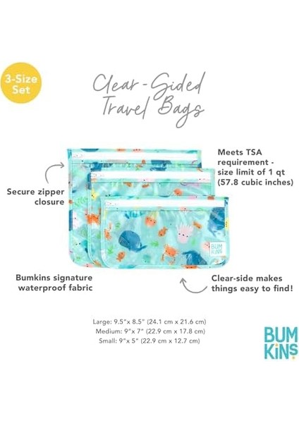 Bumkins Seyahat Çantası, Tuvalet Malzemesi, Bebek, Tsa Onaylı Çanta, Fermuarlı Çanta, Quart Boyut Uyumlu, Şeffaf Taraflı, Bebek Bezi Çantası Organizasyonu, Makyaj, Aksesuarlar, 3&apos;lü Set fiyatları