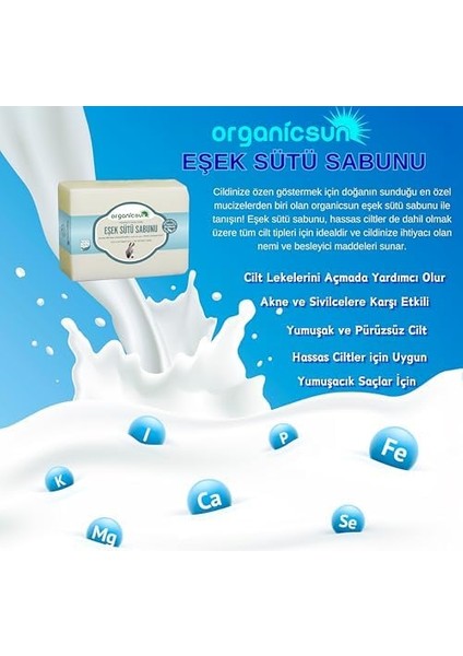 Organicsun 2&apos;li Set Doğal Kabak Lifli Eşek Sütü Sabunu ve Lifsiz Eşek Sütü Sabunu modelleri