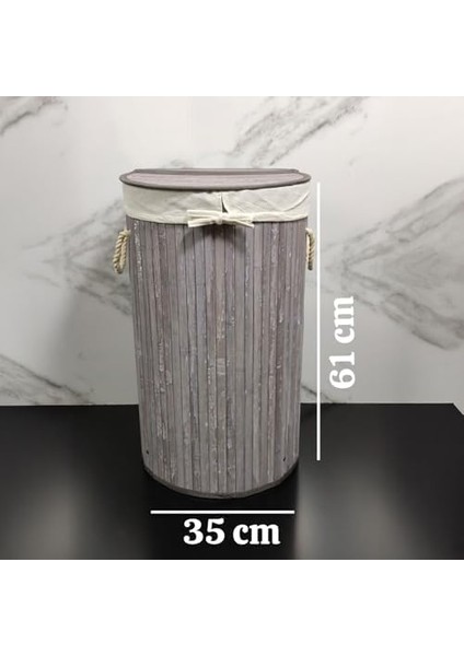 El Yapımı Hasır Katlanır Çamaşır Sepeti Yuvarlak 55 Litre (35CM*35CM*61CM), Malzemeden Üretilmiş Çamaşırlık (Gri) fiyatları