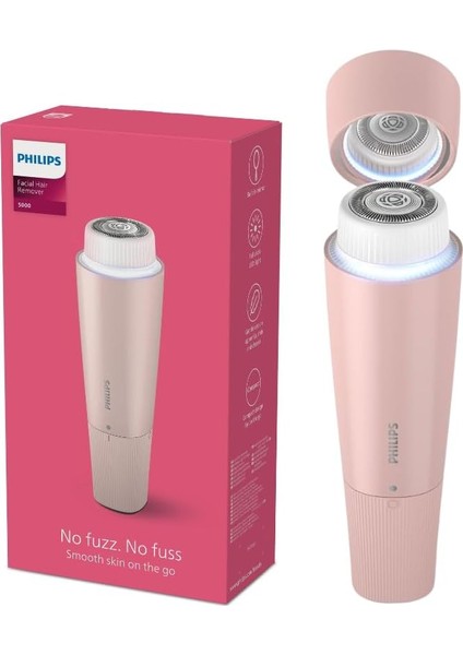 Philips Yüz Epilasyon Cihazı, Hipoalerjenik Başlık, Tam Dairesel LED Işık, Dahili Ayna, Kendiliğinden Bilenebilir Bıçaklar, Kompakt ve Taşınabilir Tasarım, BRR454/00