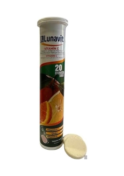 Lunavit Vitamin C, Çinko ve Vitamin D Içeren 20 Efervesan Tb