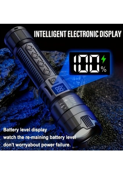 LED El Feneri 3 Aydınlatma Modu Teleskobik Aydınlatma USB Typec Şarj