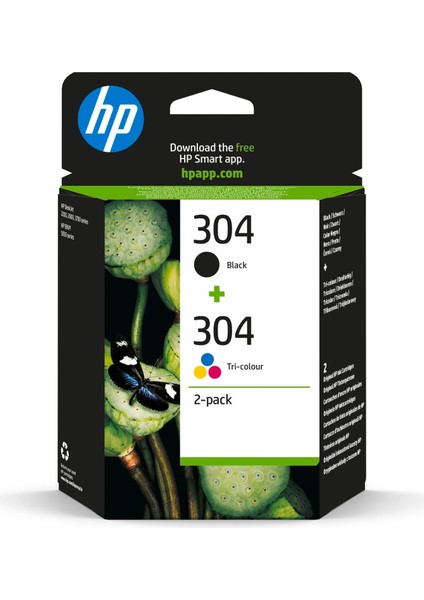 304 (3JB05AE) Multipack Orijinal Yazıcı Kartuşları 1x Siyah, 1x Renk Hp Deskjet 26XX, 37XX, Envy 50XX, 2 Sayı (1&apos;li Paket), 120 Sayfa (Siyah)
