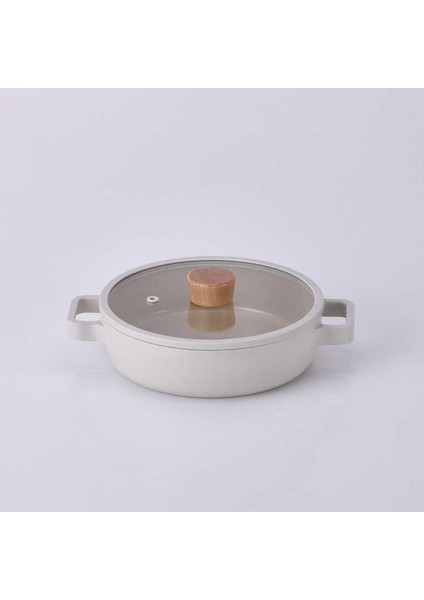 Fika Bej Cam Kapaklı Döküm Sahan 20 cm