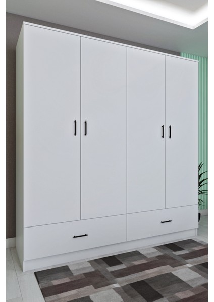 Ases ELA127 Modern 4 Kapaklı 2 Çekmeceli Geniş Gardırop Giysi Dolabı Beyaz fiyatları