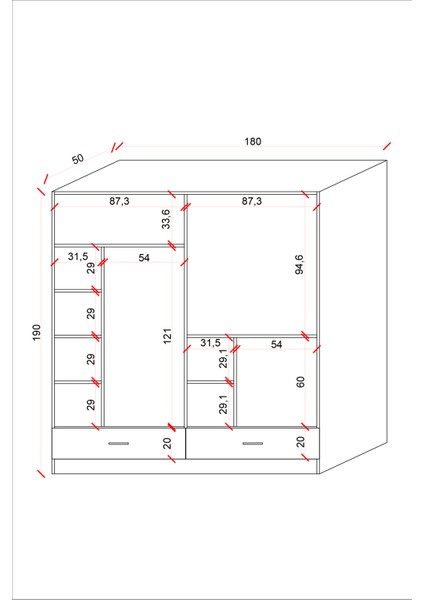 Ases ELA127 Modern 4 Kapaklı 2 Çekmeceli Geniş Gardırop Giysi Dolabı Beyaz modelleri