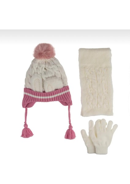4-8 Yaş Kız Çocuk Atkı Bere Eldiven Içi Polarlı 3'lü Takım 24170-07