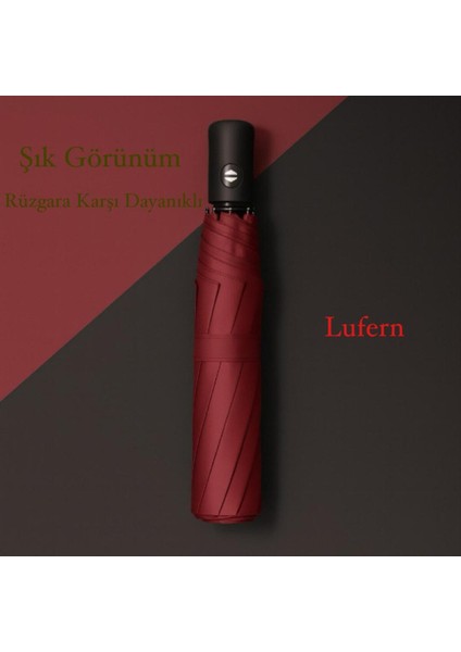 Modern Bordo Kılıflı Otomatik Kompakt Şemsiye, 8 Telli, Su Geçirmez, Seyahat ve Ofis Kullanımı fiyatları