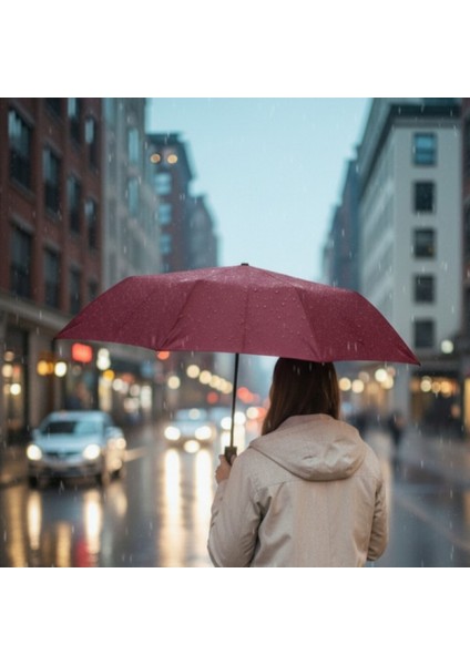 Modern Bordo Kılıflı Otomatik Kompakt Şemsiye, 8 Telli, Su Geçirmez, Seyahat ve Ofis Kullanımı modelleri
