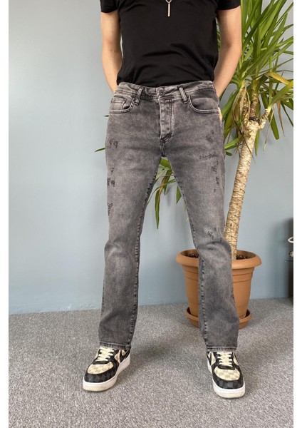 Antrasit Yırtık Detaylı Jean - Kot Pantolon