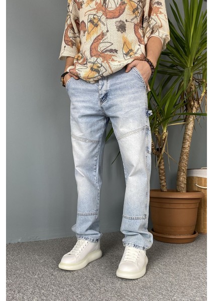 Jean - Kot Pantolon Taşlanmış Tasarım Mavi Regular Kalıp