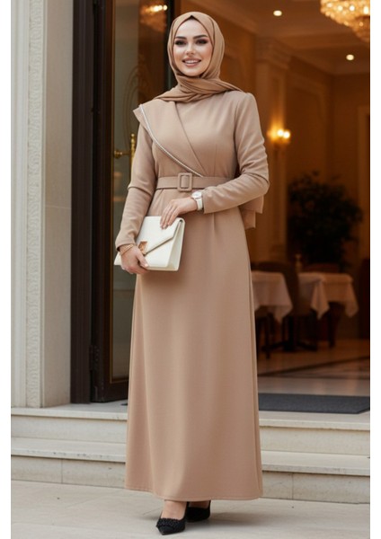 Tokalı Kemerli Bisküvi Tesettür Abiye Elbise 664BS indirimleri