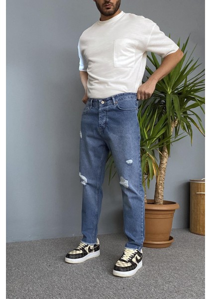 Paçaları Yırtık Detaylı Mavi Jean - Kot Pantolon fırsatları