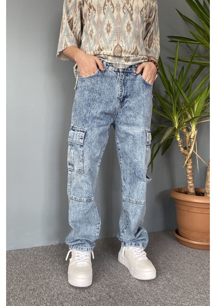 Kargo Cepli Mavi Jean - Kot Pantolon