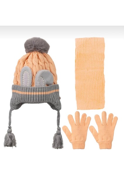 4-8 Yaş Kız Çocuk Atkı Bere Eldiven Içi Polarlı 3'lü Takım 24170-07