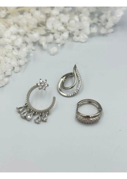 Zirkon Taşlı Kararmaz Üçlü Küpe Set fiyatları