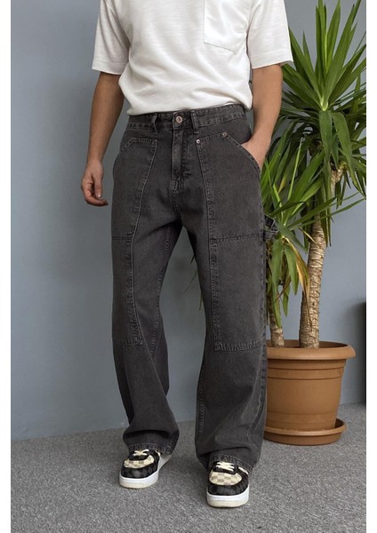 Baggy Kalıp Tasarım Antrasit Jean - Kot Pantolon