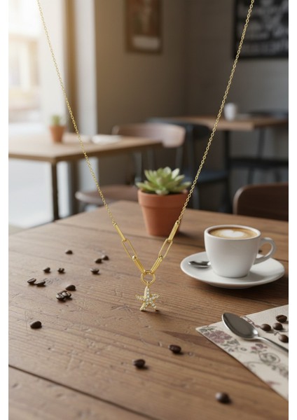 Deniz Yıldızı Sallantılı Zirkon Taşlı 14 Ayar Altın Kolye fiyatları