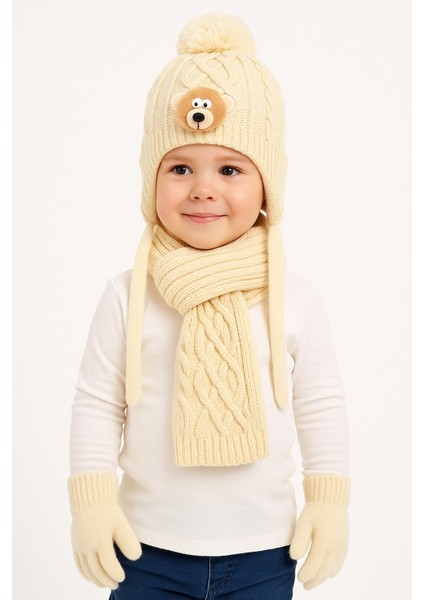 Ayıcık Desenli 3'lüçocuk Bere Takım