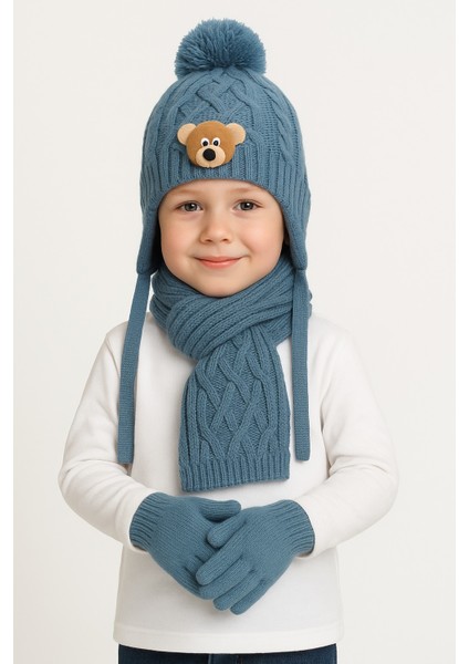 Ayıcık Desenli 3'lüçocuk Bere Takım