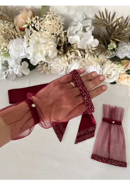 Bordo Vip Gelin Eldiveni ve Kuşak , Kına Eldiveni, Bel Kuşağı (El Gülü Hediyeli) modelleri