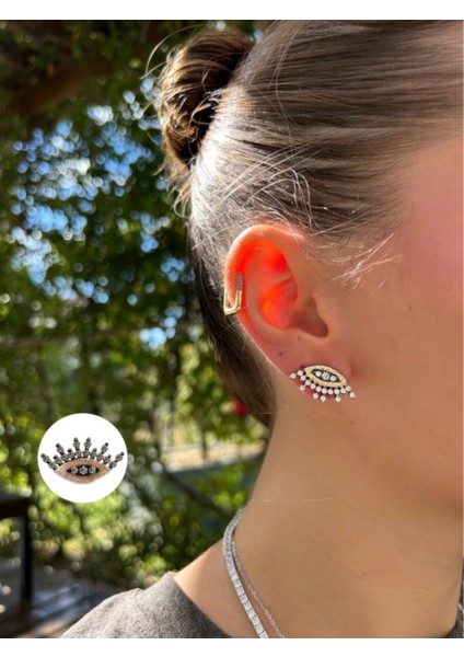 Siyah - Altın Detaylı Vip Göz Küpe