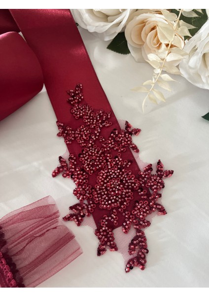 Bordo Vip Delux Gelin Eldiveni ve Kuşak , Kına Eldiveni, Bel Kuşağı (El Gülü Hediyeli) fiyatları