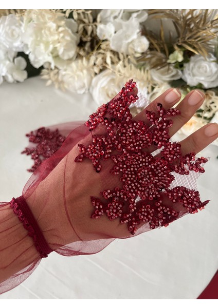 Bordo Vip Delux Gelin Eldiveni ve Kuşak , Kına Eldiveni, Bel Kuşağı (El Gülü Hediyeli) modelleri