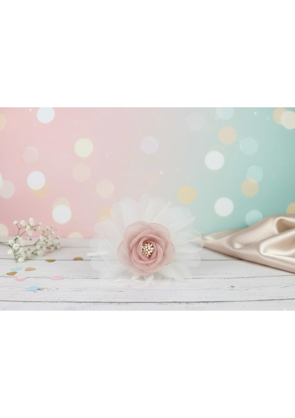 El Yapımı Gül Detaylı Tül Taç