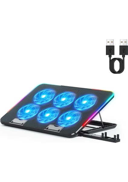 6 LED 7 Farklı Rgb Modu Fanlı Soğutucu Yükseklik Ayarlı Ayarlanabilir Laptop Soğutucu