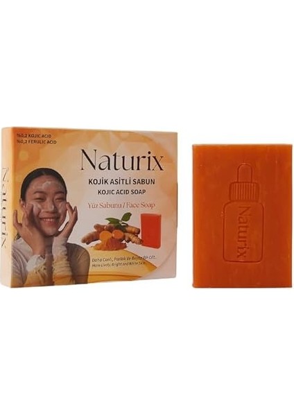 Naturix Kojik Asitli Sabun - Ferulik Asit Içeren Aydınlatıcı Yüz ve Vücut Sabunu – Derinlemesine Temizler & Cilt Tonunu Eşitler