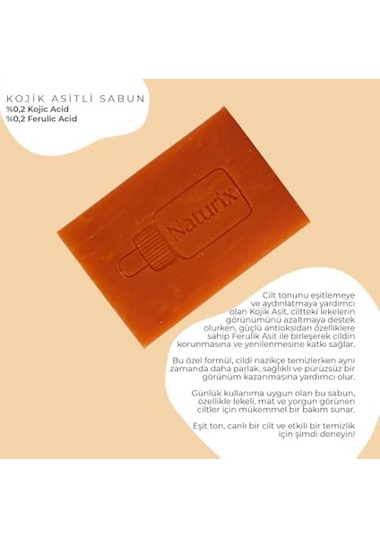 Naturix Kojik Asitli Sabun - Ferulik Asit Içeren Aydınlatıcı Yüz ve Vücut Sabunu – Derinlemesine Temizler & Cilt Tonunu Eşitler fiyatları