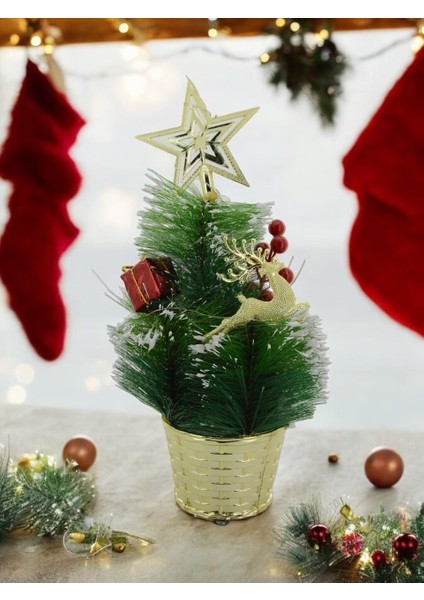 Mini Ağaç Yapay Yılbaşı Ağacı Işıklı Pilli Dekoratif Ev Süsleme Ağacı Iç ve Dış Mekan Kullanımına Uygun Ekonomik Hediyelik Yılbaşı Süsü Yapay Yeni Yıl Ağacı 30CM (Model 6)