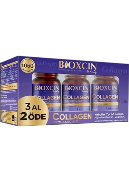 Bioxcin Beauty Collagen Tablet 3 Al 2 Öde – Tip 1 & Tip 3 Hidrolize Kolajen, Hyaluronik Asit, Keratin, Biotin, C ve E Vitamini Içerikli – 90 Tablet fiyatları