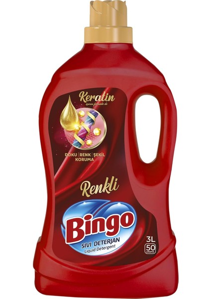 Bingo Sıvı Çamaşır Deterjan Bakım Renkli 50 Yıkama, 3000 ml fiyatları
