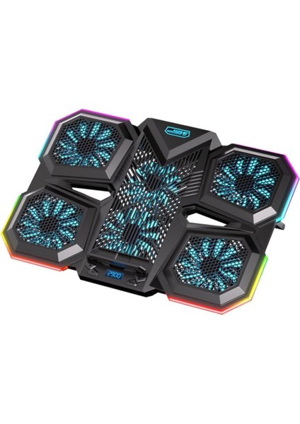 6 Fanlı Rgb Işıklı Laptop Soğutucu, 7 Kademeli Yükseklik Ayarlı 2400RPM Süper Soğutucu
