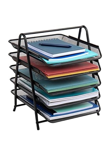 Reader 5tpaper-Blk 5 Katmanlı Kağıt Tepsisi, Dosya Depolama, Masaüstü Düzenleyici, Metal Ağ, 30 cm U x 35 cm G x 14,5 Inç Y, Siyah modelleri
