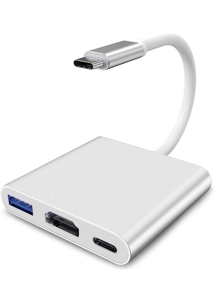 3&apos;ü 1 Arada USB Type-C Hdmı+Usb 3.0 Type-C Dönüştürücü, Uyumlu,, Projektör, Monitör, Dizüstü Bilgisayar, Tv Görüntü Veri AKTARIMI1080P HDMI 4K Çevirici Dönüştürücü