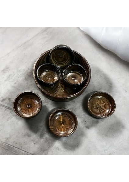 Doğal Ahşap Desenli Seramik Sunum Seti – Sofralarınıza ve Şık Bir Dokunuş