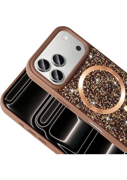 Apple iPhone 17 Pro Uyumlu Magsafe Özellikli Mozaik Silikon Kapak Desert Titanyum modelleri