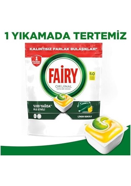 Fairy Hepsi Bir Arada 60 Yıkama Bulaşık Makinesi Deterjanı Kapsülü Limon Kokulu, 60 Tablet fiyatları